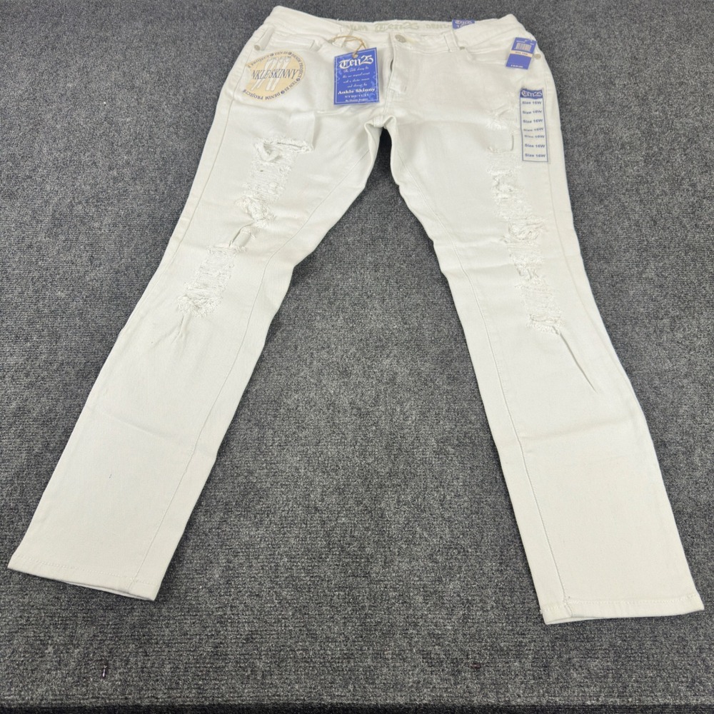 Ten25 Womens White Distressed Ankle Skinny Stretch Jeans Size 16W New With Tags